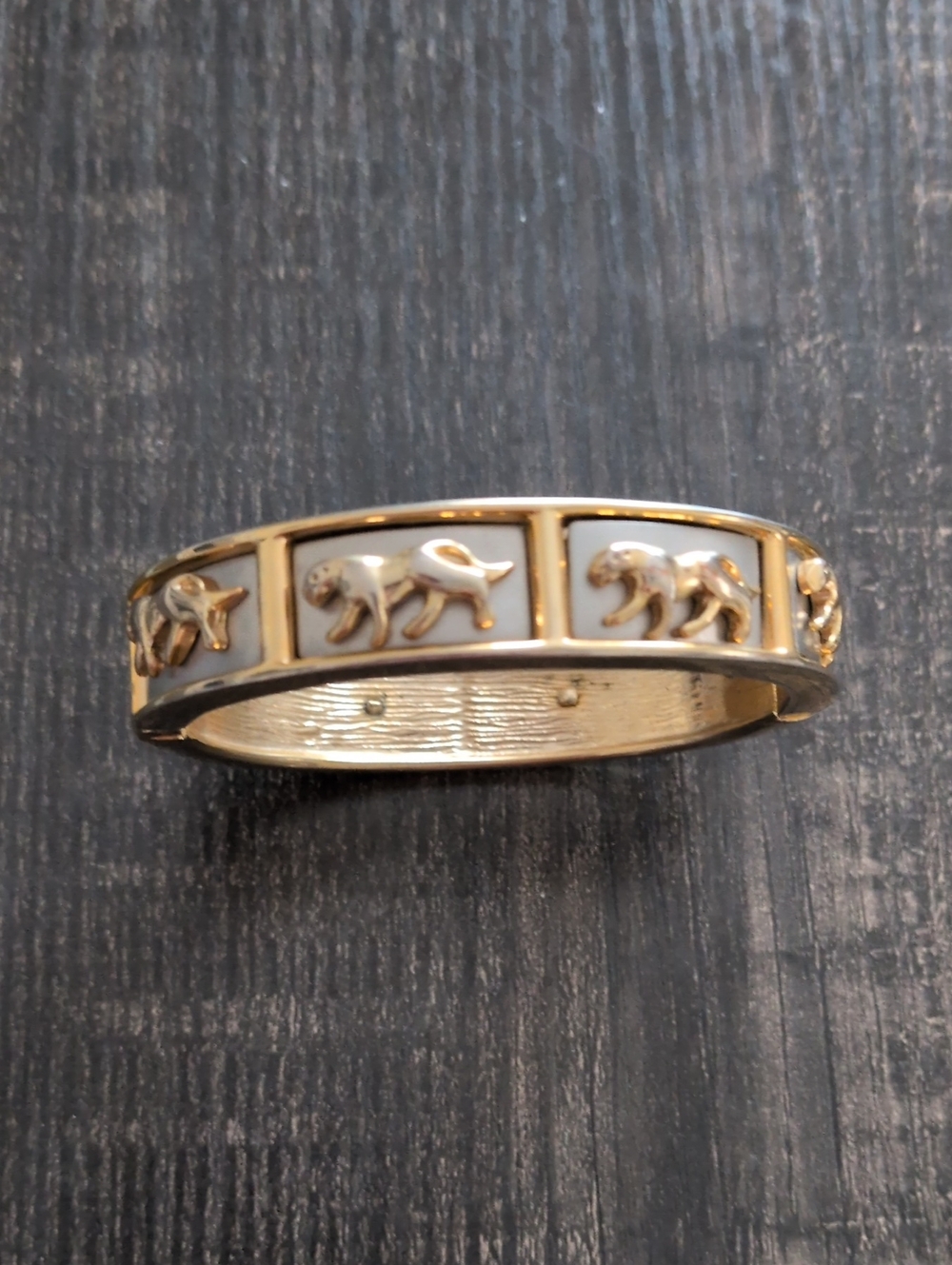 Vintage 80's Unsigned Two-Tone Panther Hinged Bangle Bracelet